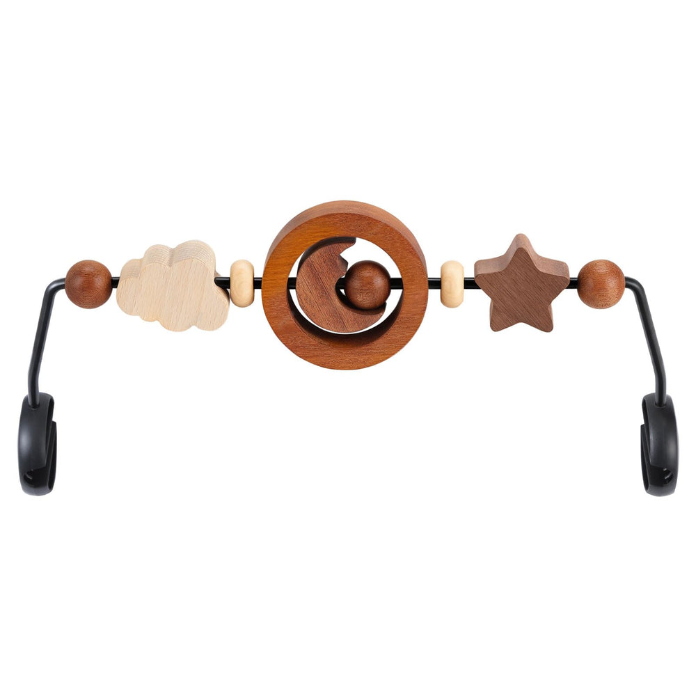 WYFWFDF Toy Bar in natural wood colors with moon and stars for visual stimulation.