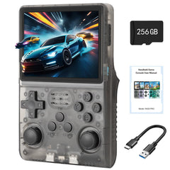 WYGaming R40S Pro+ front view shows compact handheld design and large game library.