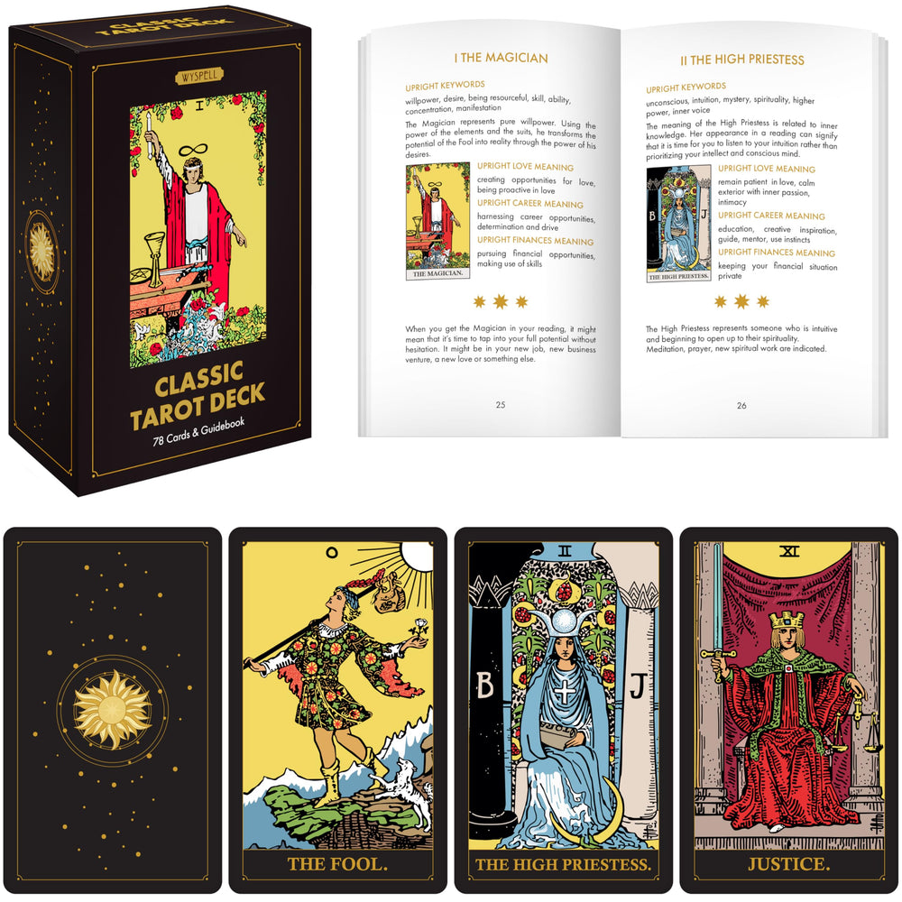 Wyspell Classic Tarot Deck front cover showcases a premium beginner-friendly design.