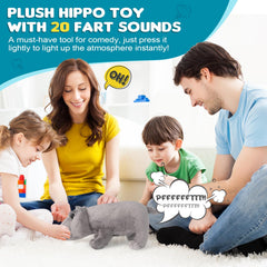 WYZOID hippo plush showing 30 sound options for varied jokes.
