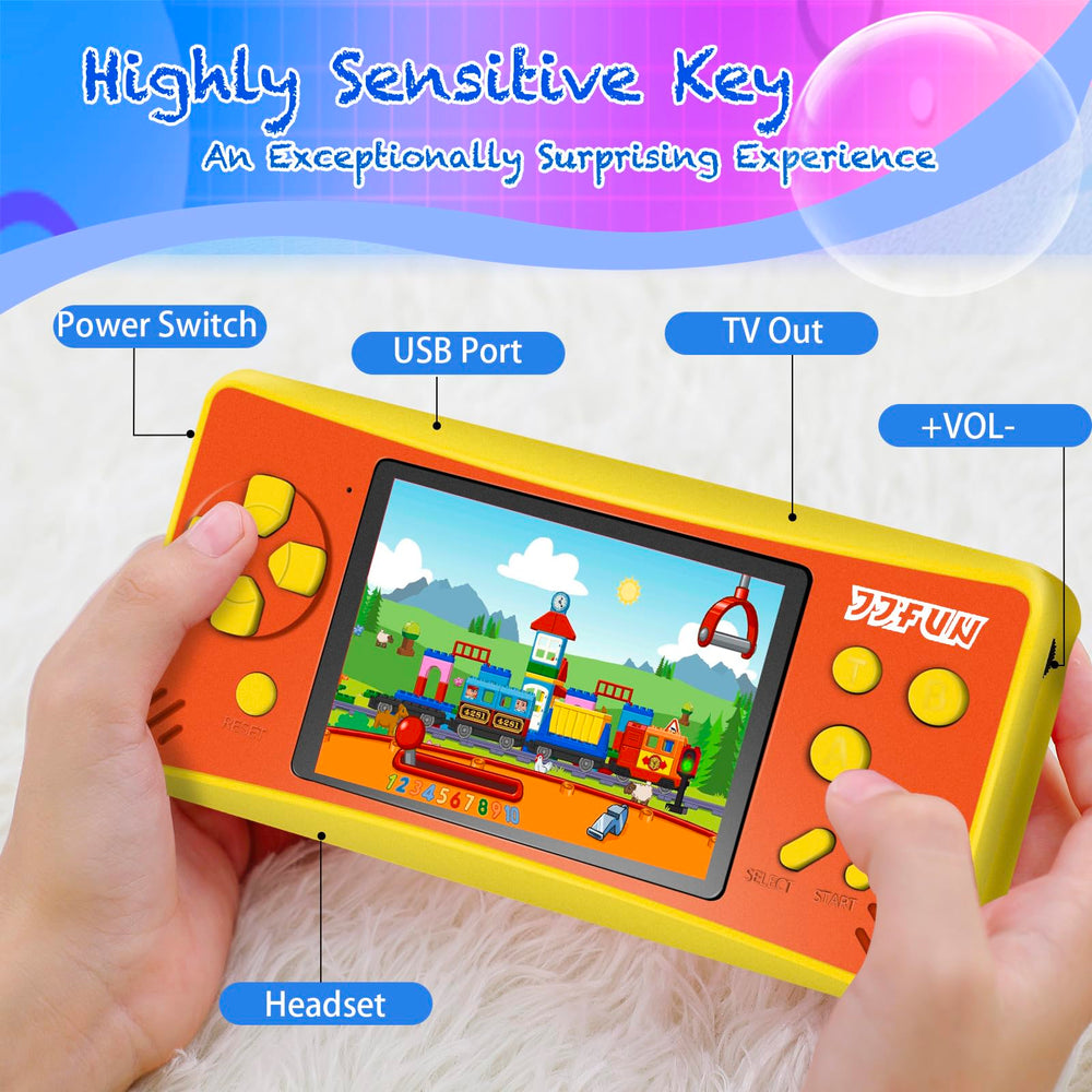X-JOYKIDS handheld console side view highlighting portable design for travel gaming.