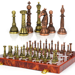 XAOHAO vintage metal chess set with folding board for storage