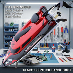 XDJXWJN 14-inch RC boat side view emphasizes stable hull for control
