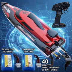 XDJXWJN 14-inch RC boat top view with lights for night visibility