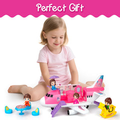 XDUOYJOY pink airplane playset includes dining table and chairs for role-play.