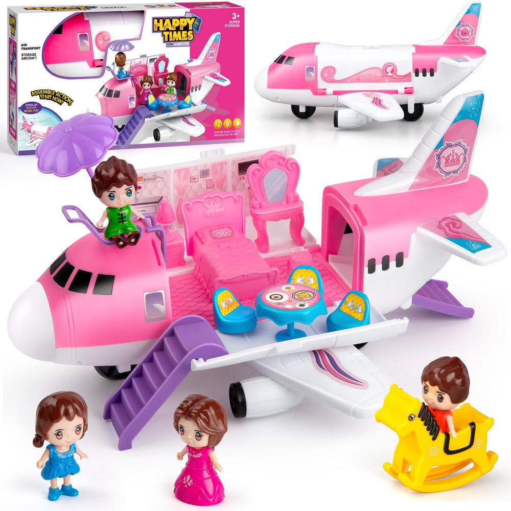 XDUOYJOY pink airplane playset with open cabin encouraging imaginative adventures.