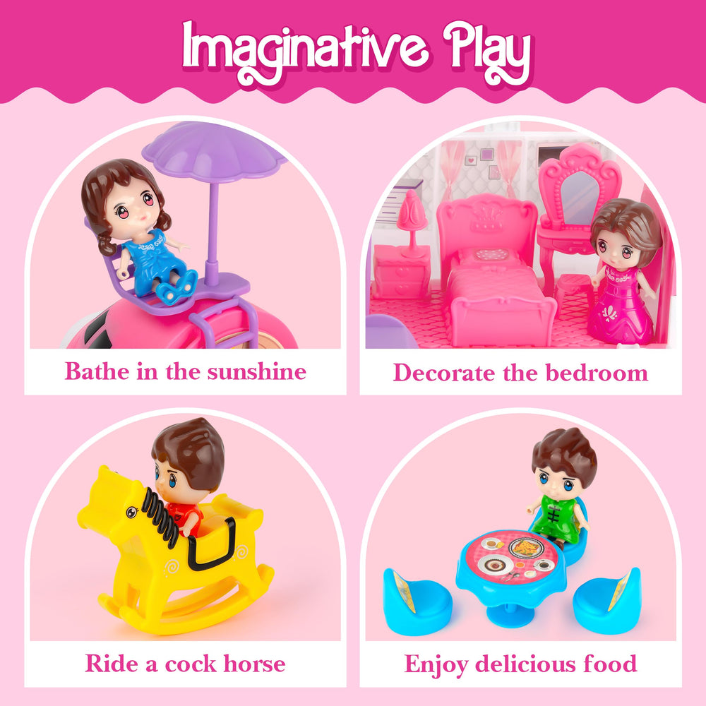 XDUOYJOY pink airplane playset tail door open for interactive details.