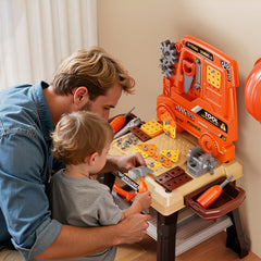 Xelabrion Kids Tool Bench Set drill close-up, showcasing realistic action for pretend repairs.