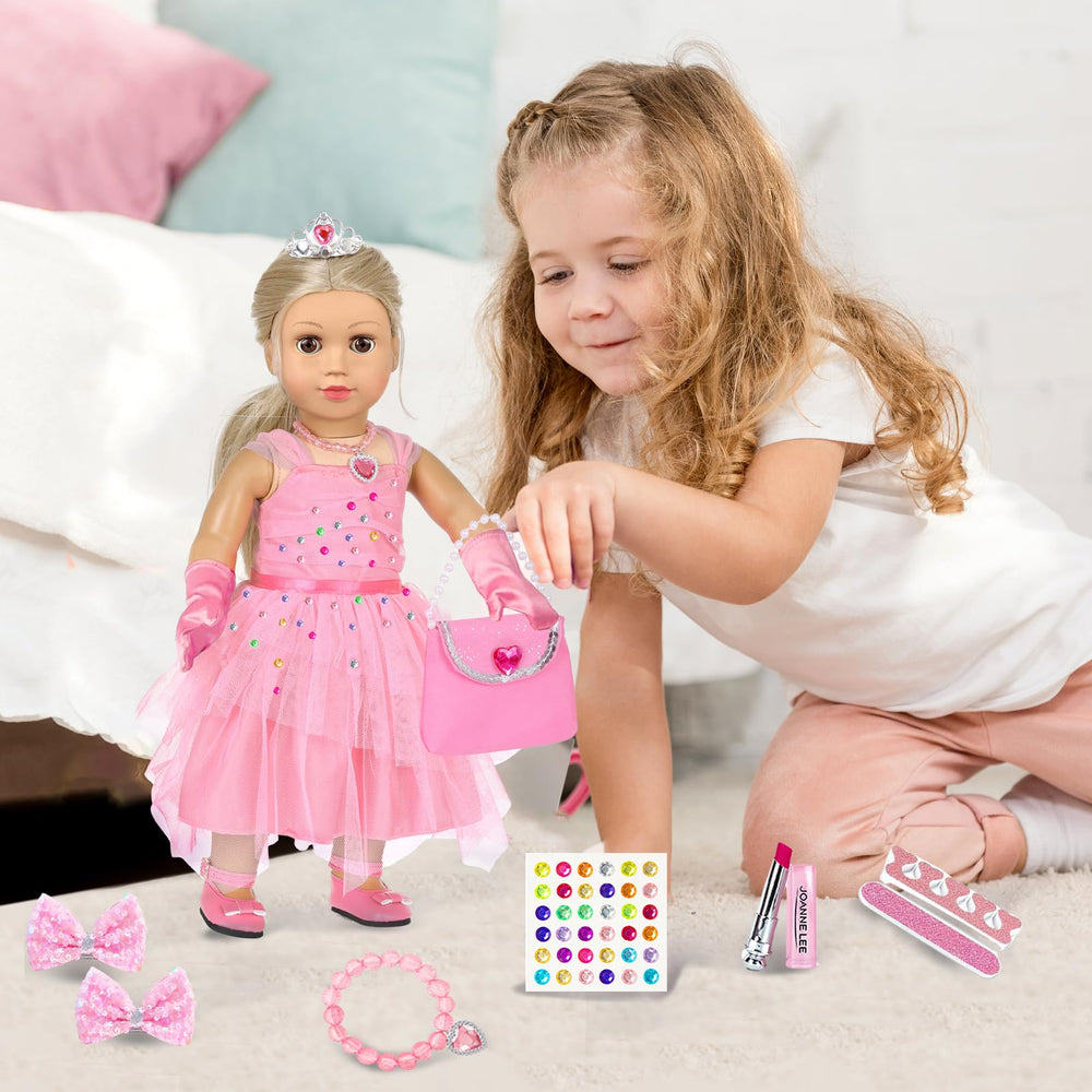 XFEYUE sticky rhinestones decorate the pink princess dress