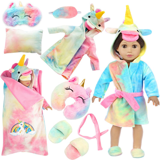 XFEYUE eighteen-inch doll rainbow unicorn outfit for imaginative play.