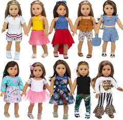 XFEYUE 18-inch doll clothes display for imaginative dress-up and outfit variety.