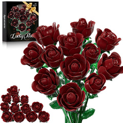 XGSHJ Burgundy Rose Bouquet building set creates a lasting centerpiece for home decor.