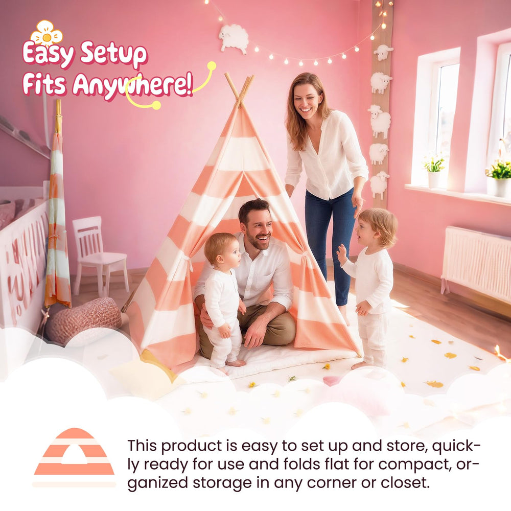 xiaowantong teepee tent with built-in lights for cozy evenings.