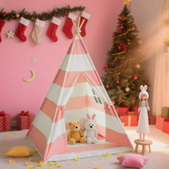 xiaowantong stripe pink play tent, versatile for sleepovers and parties.