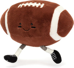 XIGUI rugby ball plush soft-fabric close-up shows cozy texture for gentle play.