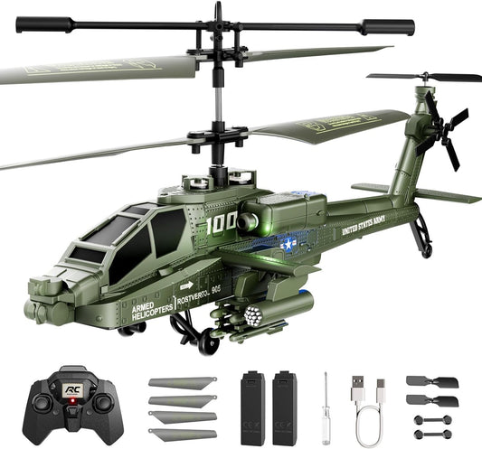 XIKOTEC RC Helicopter in green, front view with LEDs for indoor daytime flights.