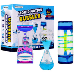 XINBAOHONG liquid motion bubbler three-pack hourglass with soothing sensory bubbles.