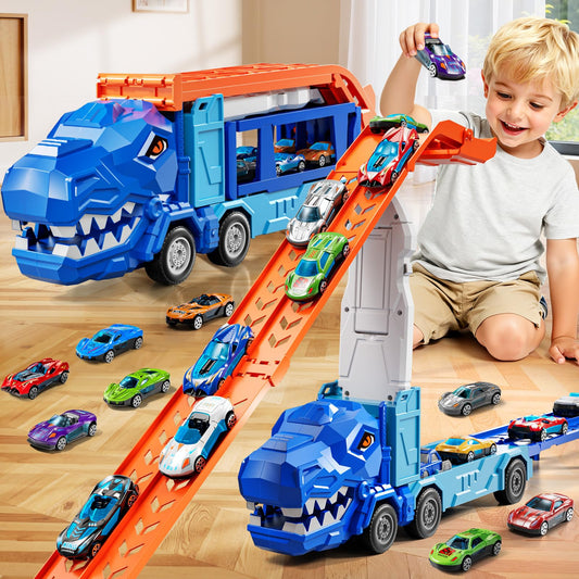 XINNOVEL dinosaur truck on a foldable track for engaging indoor play.