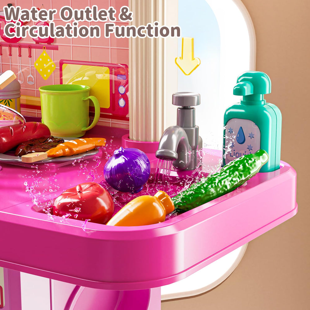 XINNOVEL play kitchen pink sink with water for pretend washing