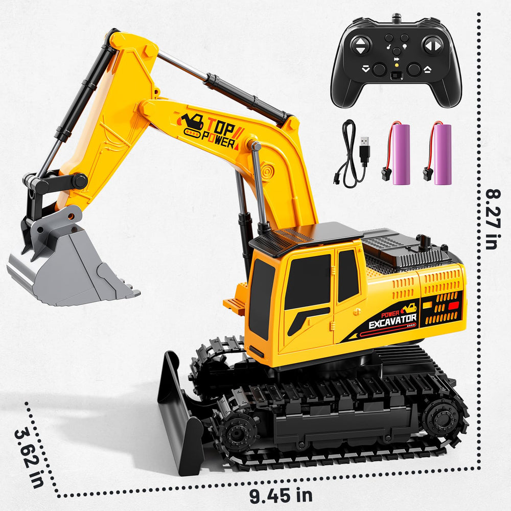 XINNOVEL RC excavator lifts and moves small loads for pretend construction.