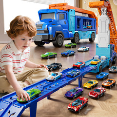 XINNOVEL Transport Truck doubles as storage for cars after play.