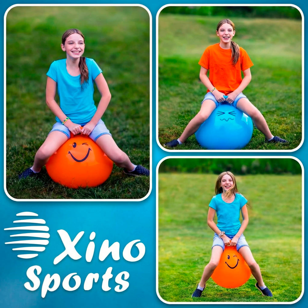 Xino Sports hopping ball durable design with strong handle for hours of jumping.