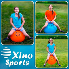 Xino Sports hopping ball durable design with strong handle for hours of jumping.