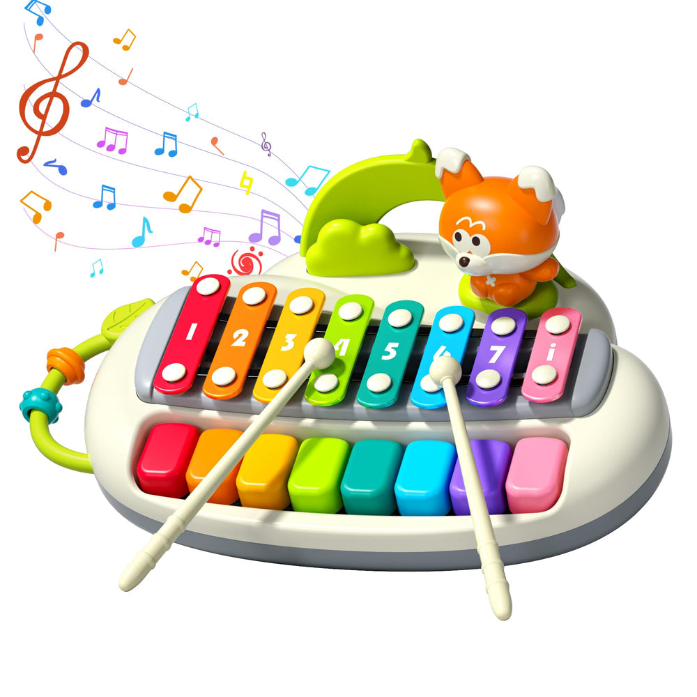 XINSITE 2-in-1 piano xylophone with 8 colored keys for toddler musical exploration.