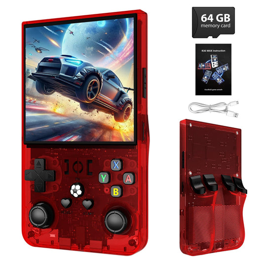 Xiskt R36MAX with a four-inch IPS display showing vibrant colors for portable gaming.