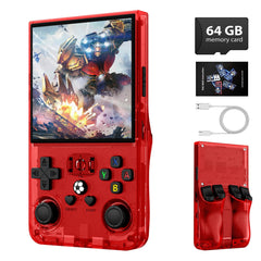 Xiskt R36MAX retro console front view highlighting compact on-the-go design for play