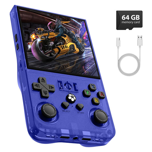 Xiskt R36MAX transparent blue shell enables on-the-go retro gaming.