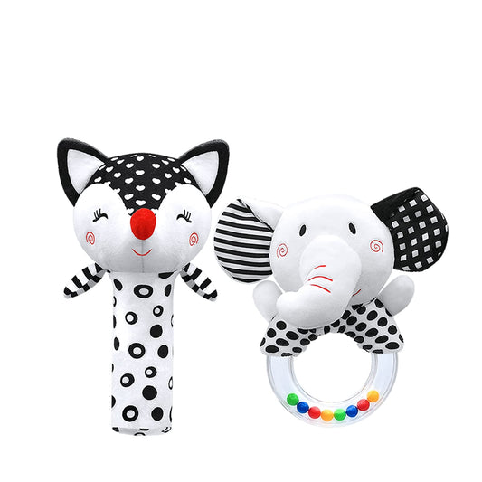 XIXILAND fox rattle plush toy with high-contrast visuals for visual focus