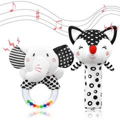 XIXILAND high-contrast black and white rattle stimulates newborn focus and calm visual play.