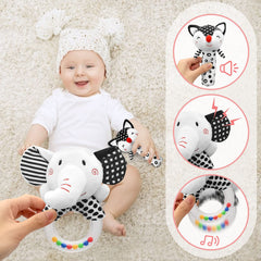 XIXILAND plush fox rattle with squeak and crinkle sound engages senses during play.