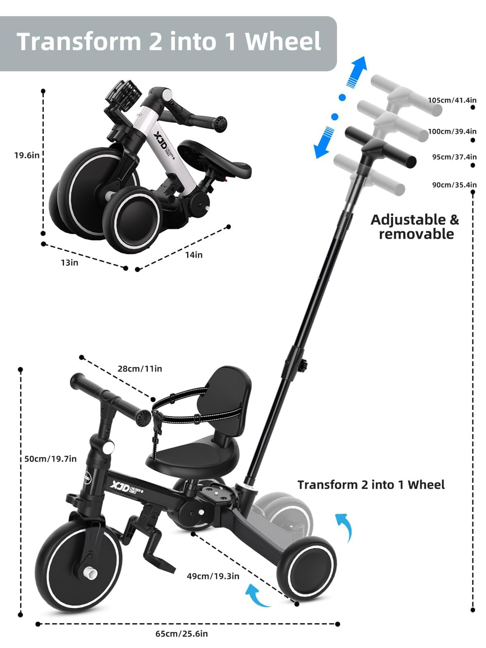 XJD backrest provides extra ride comfort during playtime.