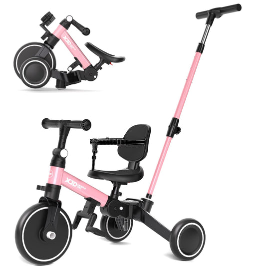 XJD toddler bike with one-button folding for easy storage and transport.