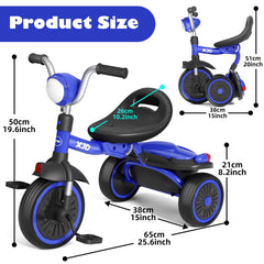 XJD toddler tricycle blue lightweight frame enables easy parent transport.