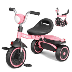 XJD toddler tricycle with foldable pedals for storage and transport
