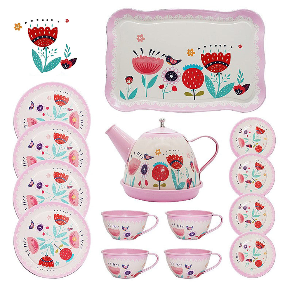 Xlong Pink Tea Set teapot in floral design for imaginative pretend tea time