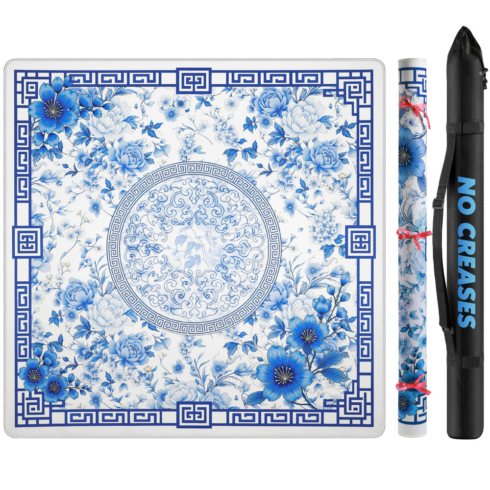 Xmoiqer Mahjong Mat blue 33x33 surface for smooth play.