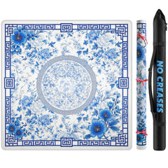 Xmoiqer Mahjong Mat blue 33x33 surface for smooth play.