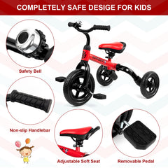 XPIY Tricycle adjustable-seat red demonstrates customization to fit growing child