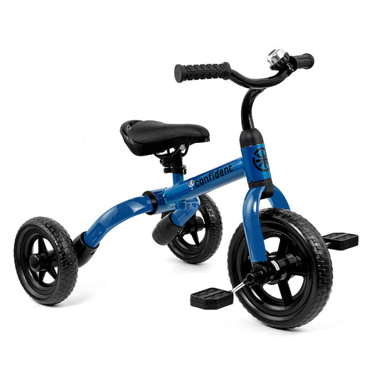 XPIY Tricycle blue front view shows a sturdy frame for growing toddlers.
