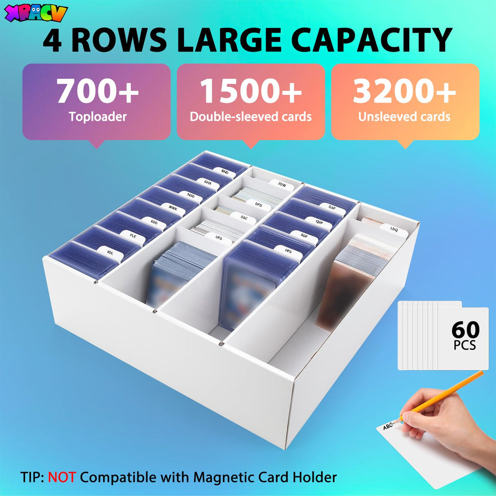XRACV four-compartment storage box keeps cards organized and easy to access.