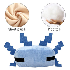 XSLWAN blue axolot plush toy on couch, ideal for cozy seating and cuddles