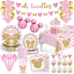 XSOOH Oh Twodles banner improves pink-gold party backdrop with playful birthday vibes.
