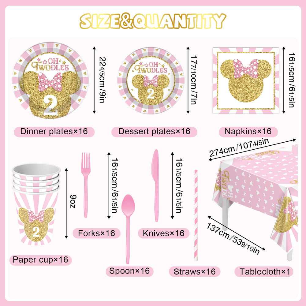XSOOH Oh Twodles tablecloth protects surfaces and highlights the pink-gold theme.