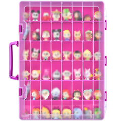 Xuerdon Doorables display case in purple front view shows organized storage for 28+ figures.