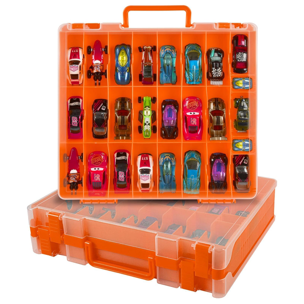 Xuerdon toy car storage organizer with 48 double-sided compartments for easy access.