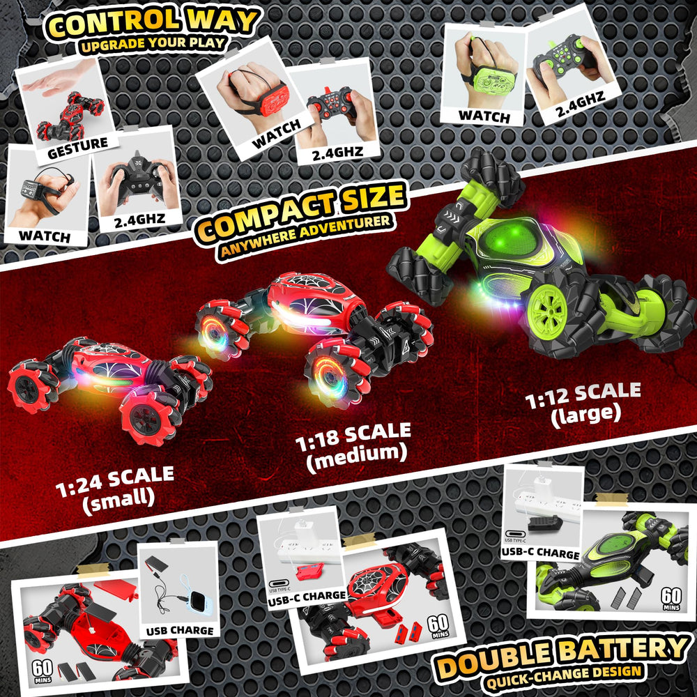 XUERENTECH Spider Gesture RC Car kid-friendly design suitable for birthdays or holidays.